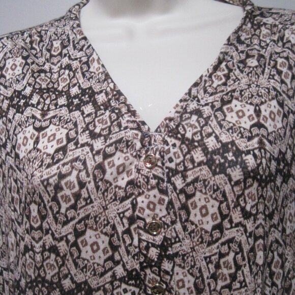 Per Seption Concept Sleeveless Womens XL Geometric Tan Brown Smocked Stretch Top - Picture 2 of 7